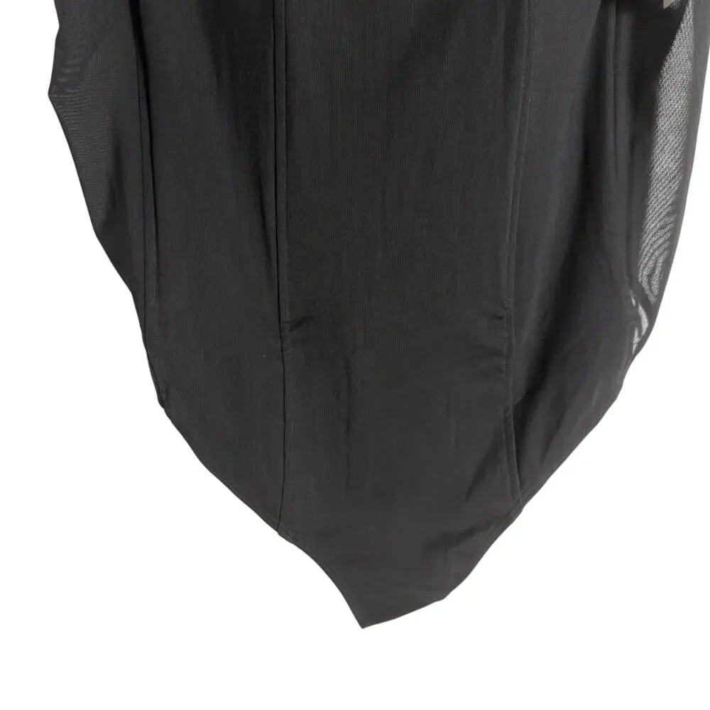 Good American Mesh Mix Corset Thong Straight Neck Black Bodysuit Plus Size 4XL